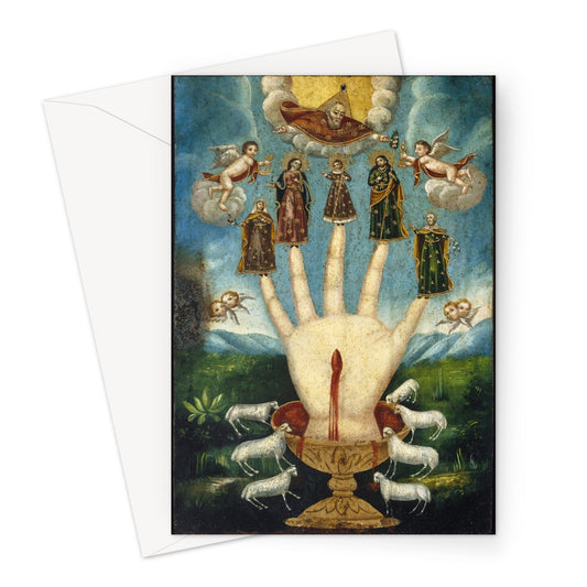 Mano Poderosa (The All-Powerful Hand), or Las Cinco Personas (The Five Persons), 19th century. Oil on metal (possibly tin-plated iron), Mexico, Brooklyn Museum.  These greetings cards are printed on high-quality 330gsm Fedrigoni card.
