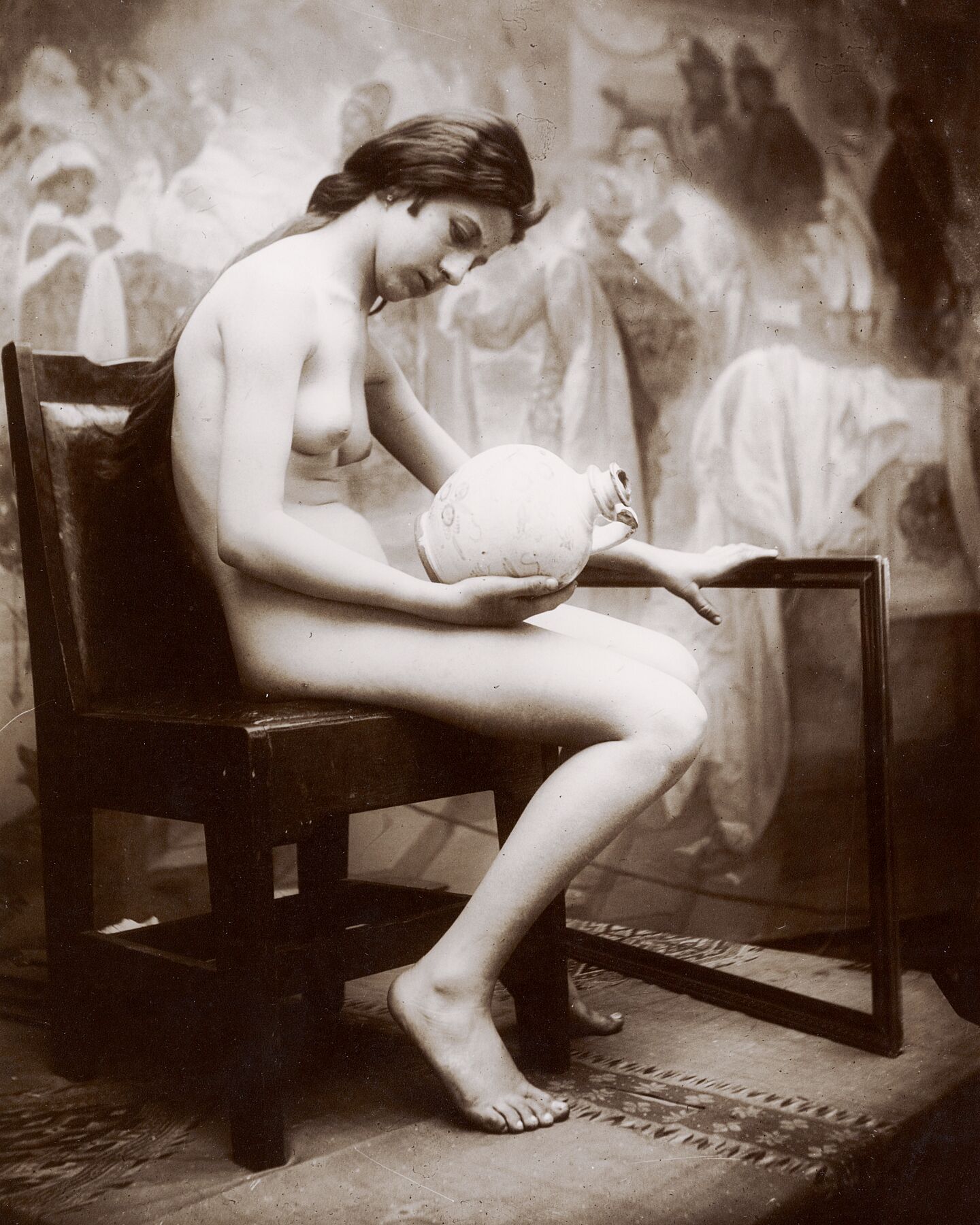 Seated Female Nude Model Holding a Jug by Alphonse Maria Mucha - 1927 –  Flashback Shop