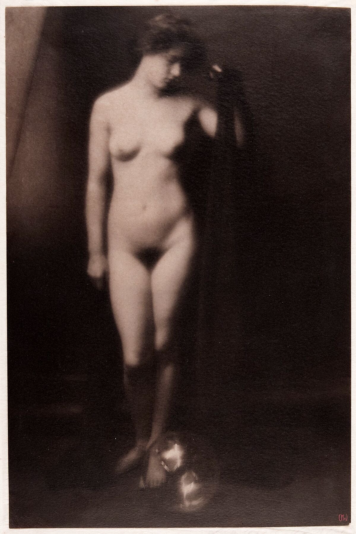 Untitled (Miss Thompson, Nude, Holding Black Fabric with Left Hand) by  Clarence H. White - 1907