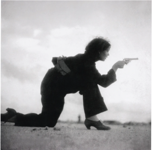 Republican Militia Woman Training on the Beach Outside Barcelona by Gerda Taro, August, 1936 - Square Greeting Card