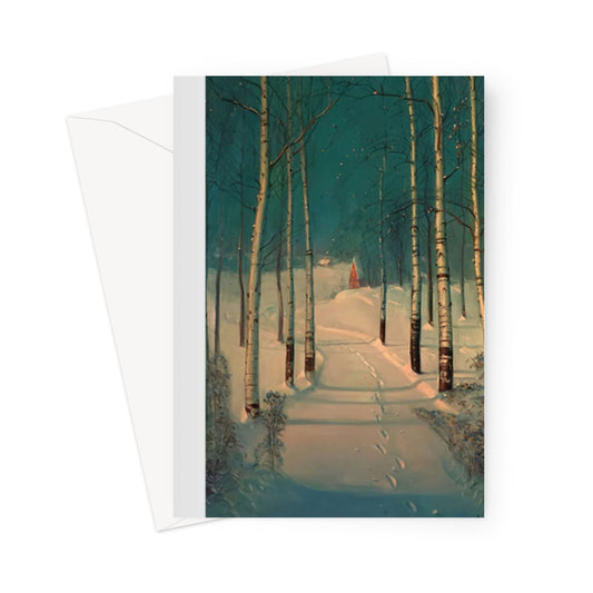 Footprints in Snow by Birch Trees by Sven Svendsen, c. 1920 - Greeting Card
