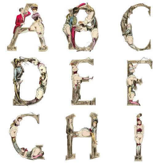 The Erotic Alphabet, 1880 - Magnets - Letters A-I