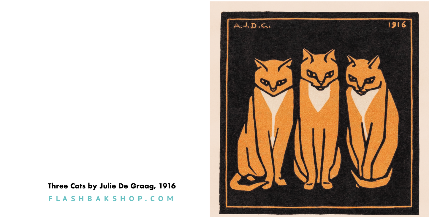 Three Cats by Julie De Graag, 1916 - Square Greeting Card