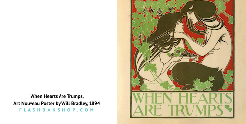 When Hearts Are Trumps, Art Nouveau Poster by Will Bradley, 1894 - Square Greeting Card