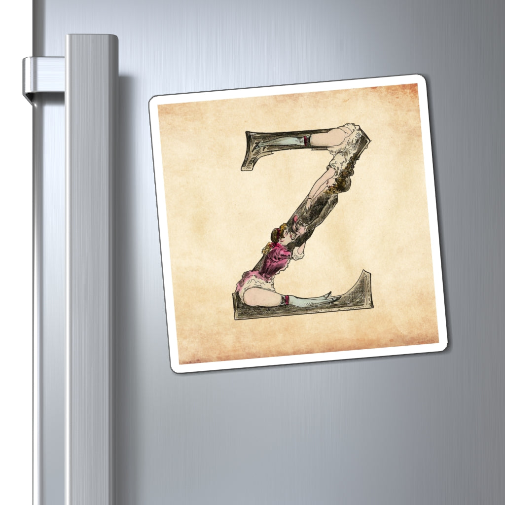 Magnet featuring the letter Z from the Erotic Alphabet, 1880, by French artist Joseph Apoux (1846-1910).