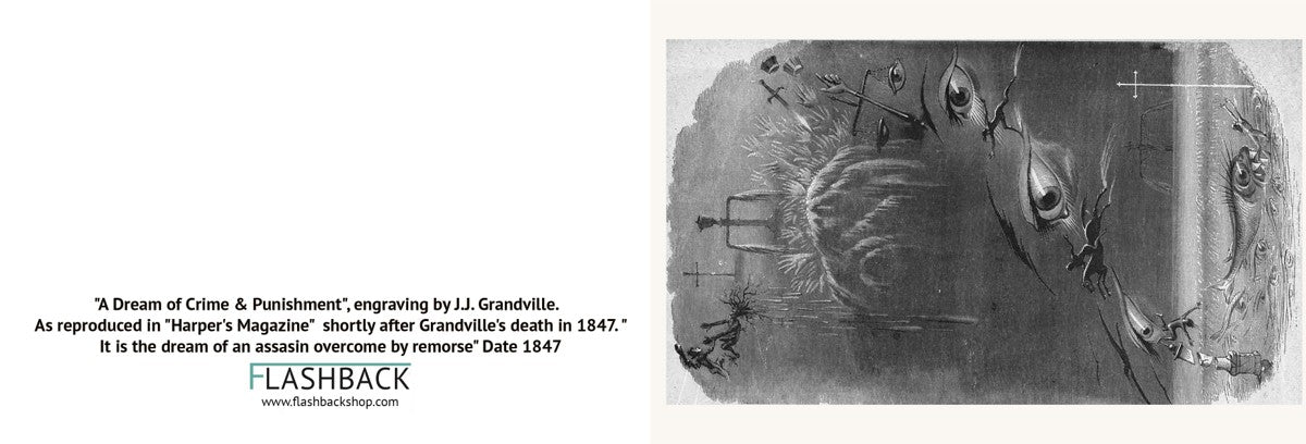 A Dream of Crime & Punishment engraving by J.J. Grandville - 1847