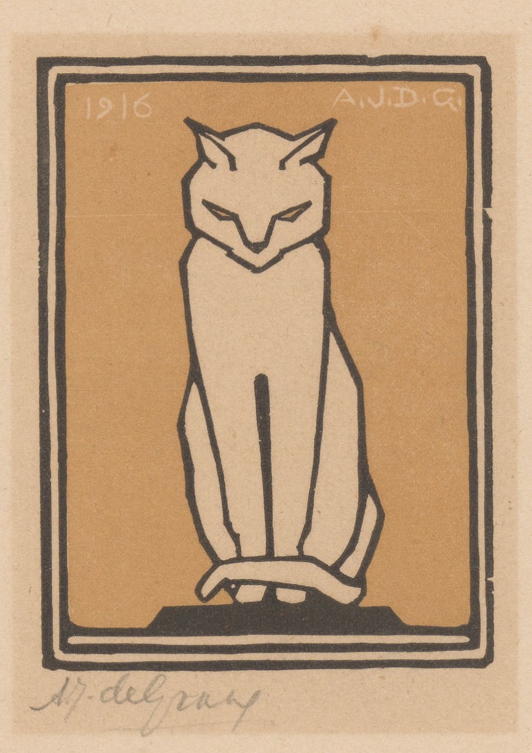 Zittende kat Julie de Graag (signed by artist), 1916