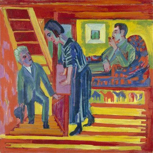 The Visit Couple and Newcomer by Ernst Ludwig Kirchner, 1922