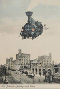 A book or publication cover featuring a sepia-toned architectural illustration on the right side and black text on a white left side reading 'A future excursion to Vienna by Kohn Brothers, c. 1910' and 'FLASHBACK'.