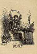 An illustration of a wearied author celebrating the completion of his book, from the final page of  Henry Bristow’s A glossary of mineralogy (1861) - postcard