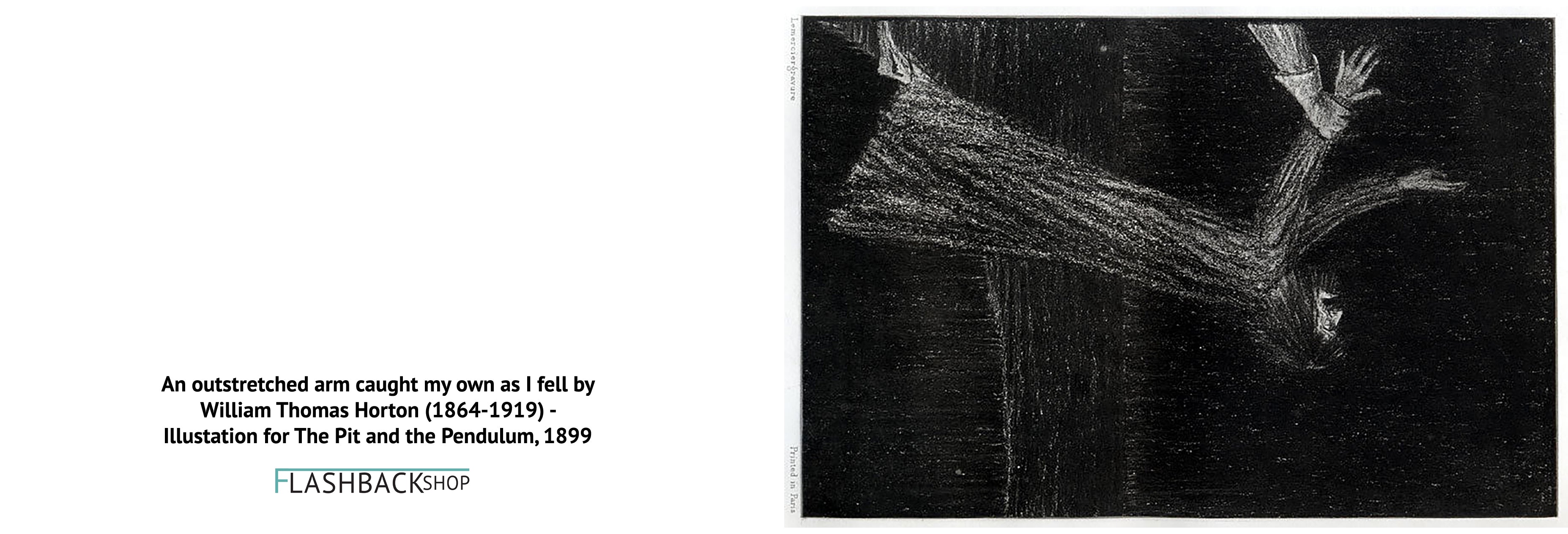 An outstretched arm caught my own as I fell, illustration from The Pit and The Pendulum by William Thomas Horton, 1899 - Postcard