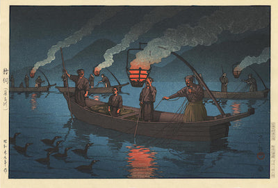 Pesca con cormoranes, de Kawase Hasui, 1954 - Tarjeta de felicitación