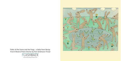 Fable of the hares and the frogs - a fable from Aesop  from A Book of Hare Stories by Tom Seidmann-Freud - square greeting card