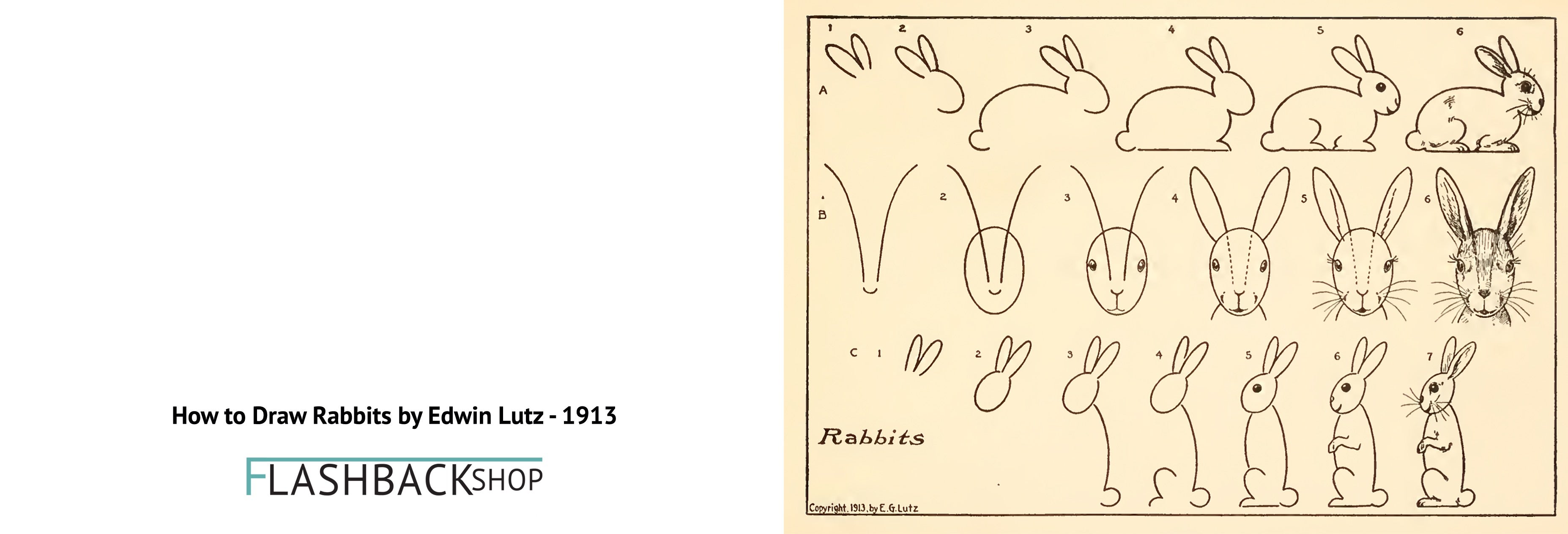 How To Draw Rabbits by Edwin Lutz, 1913 - Postcard