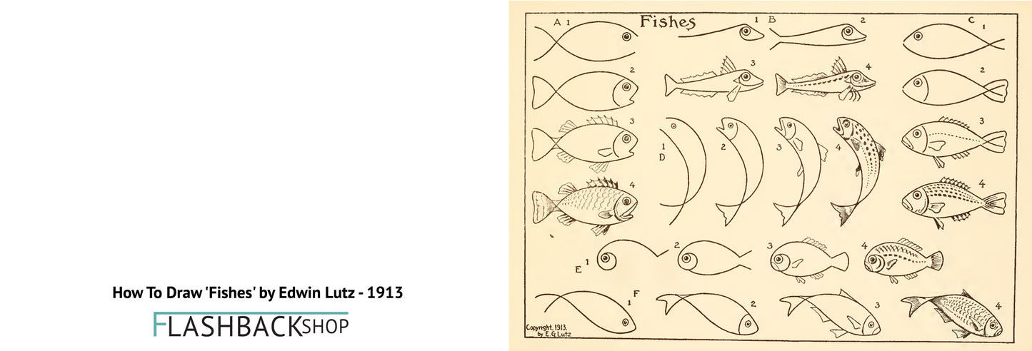 How To Draw 'Fishes' by Edwin Lutz, 1913 - Postcard