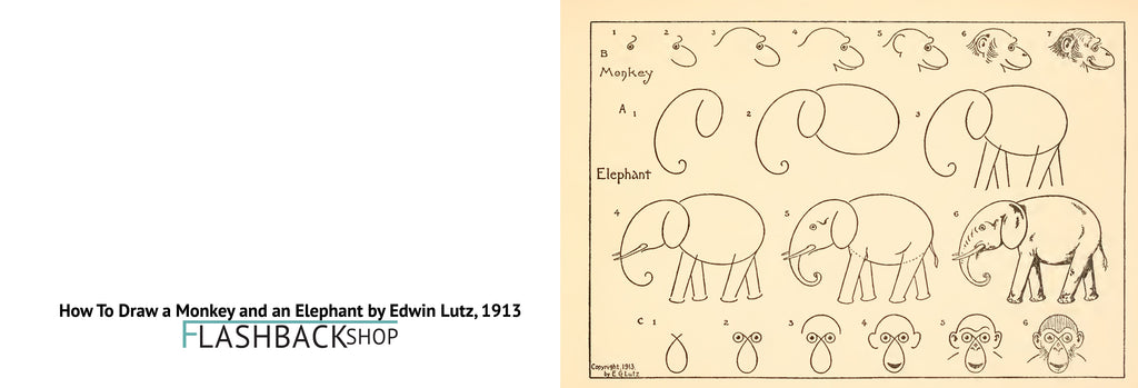 How To Draw Monkeys and Elephants by Edwin Lutz, 1913 - Postcard