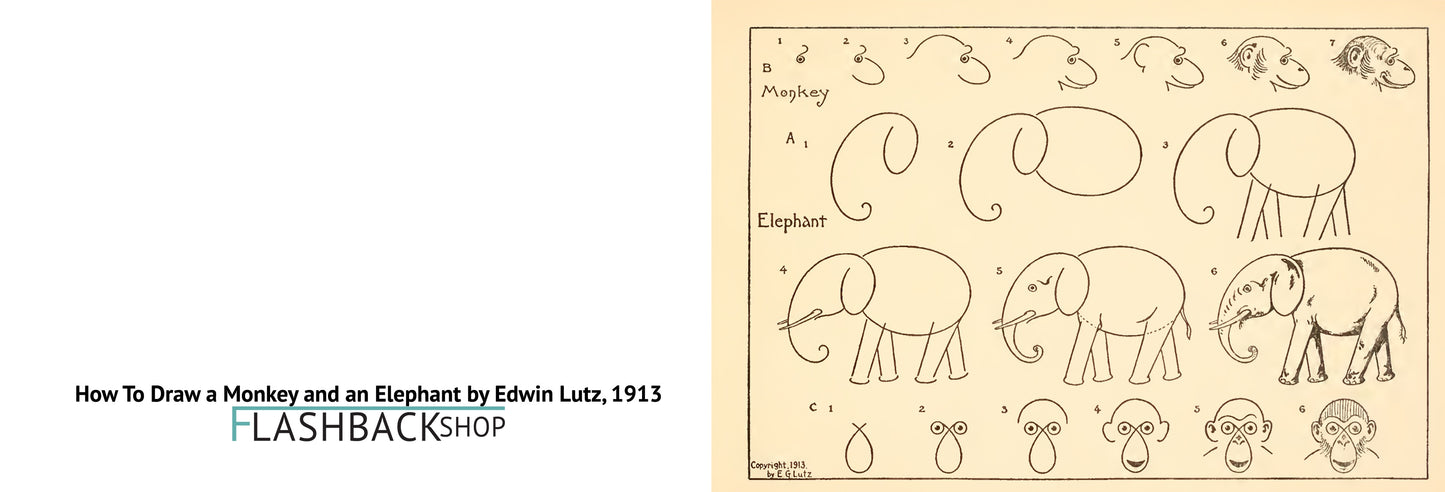 How To Draw Monkeys and Elephants by Edwin Lutz, 1913 - Postcard