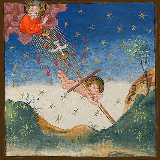 Infant Christ Sent to Earth The Hours of Catherine of Cleves, 1440 - Square Greeting Card
