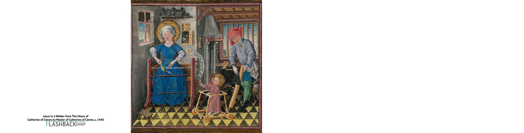 Jesus in a Baby Walker from the Hours of Catherine of Cleves - Square Greeting Card