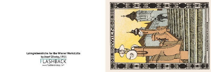 Illustration of a man in a suit walking up a staircase with text 'Laingrennenkarte fur die Wiener Werkstatte by Josef Olczyk, 1911'.