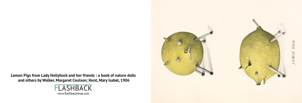 Lemon Pig from Lady Hollyhock and her friends a book of nature dolls and others by Margaret Walker, Margaret Coulson and Mary Isabel Hunt, 1906 - postcard