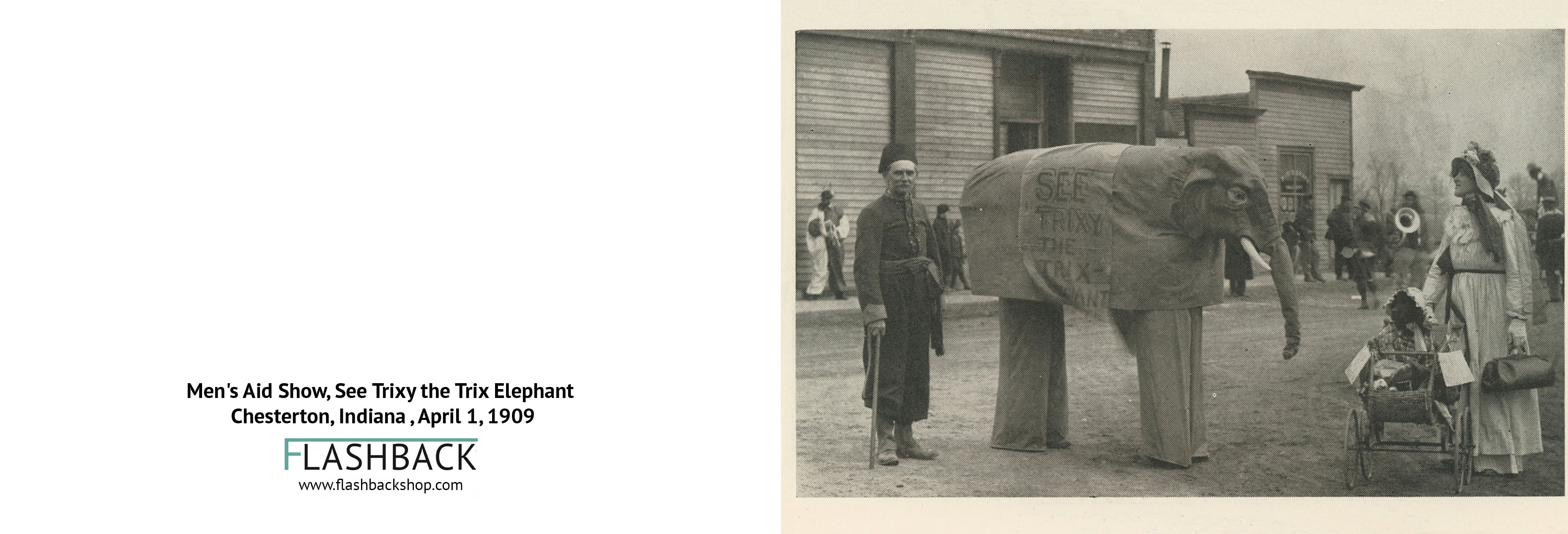 Men's Aid Show, See Trixy the Trix Elephant Chesterton, Indiana , April 1, 1909 - postcard