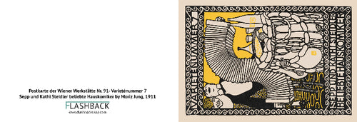 Variety Act 7, Postkarte der Wiener Werkstätte Nr. 91 - Varieténummer 7 - Sepp und Kathi Steidler beliebte Hauskomiker by Moriz Jung, 1911 - Postcard