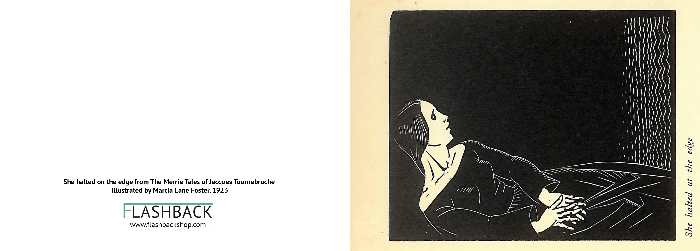 She halted on the edge from The Merrie Tales of Jacques Tournebroche illustrated by Marcia Lane Foster, 1923 - postcard