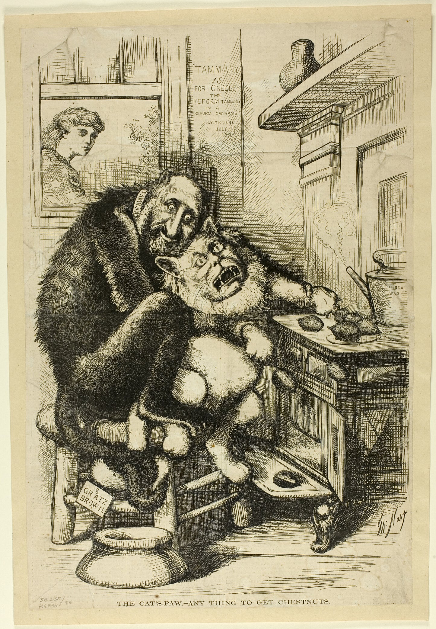The Cat’s-Paw, Any Thing to Get Chestnuts by Thomas Nast - July 18, 1892 - Postcard
