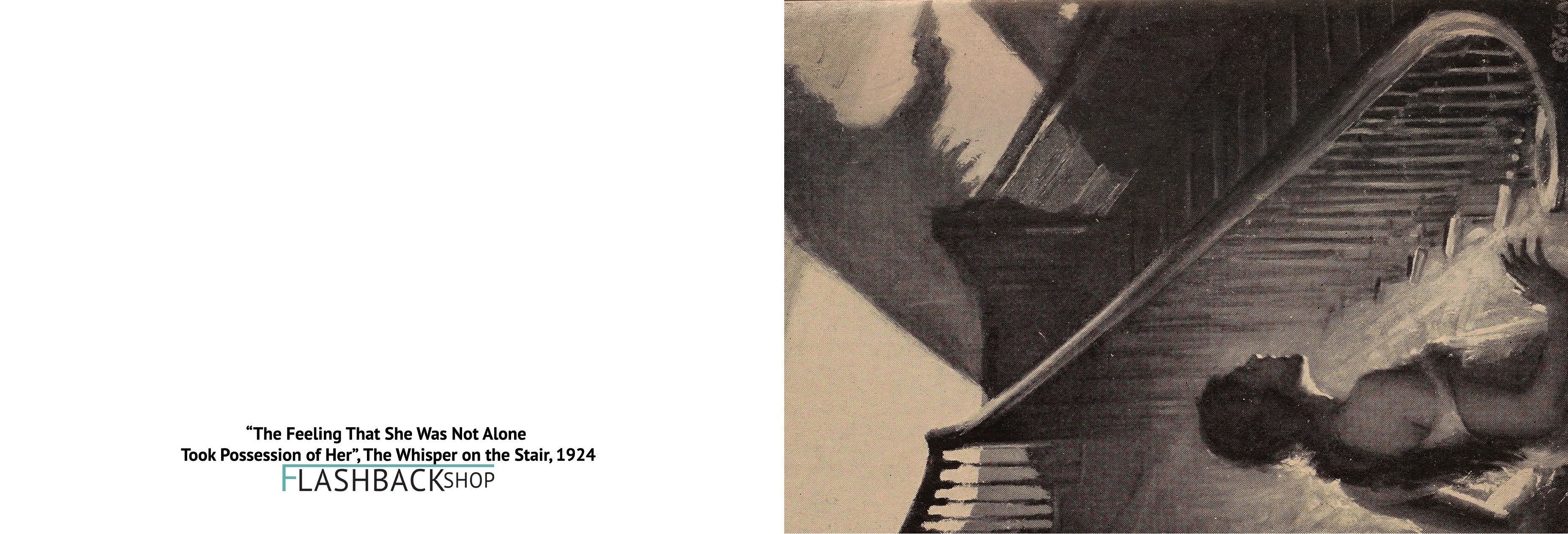 “The Feeling That She Was Not Alone Took Possession of Her”, The Whisper on the Stair, 1924 - Postcard