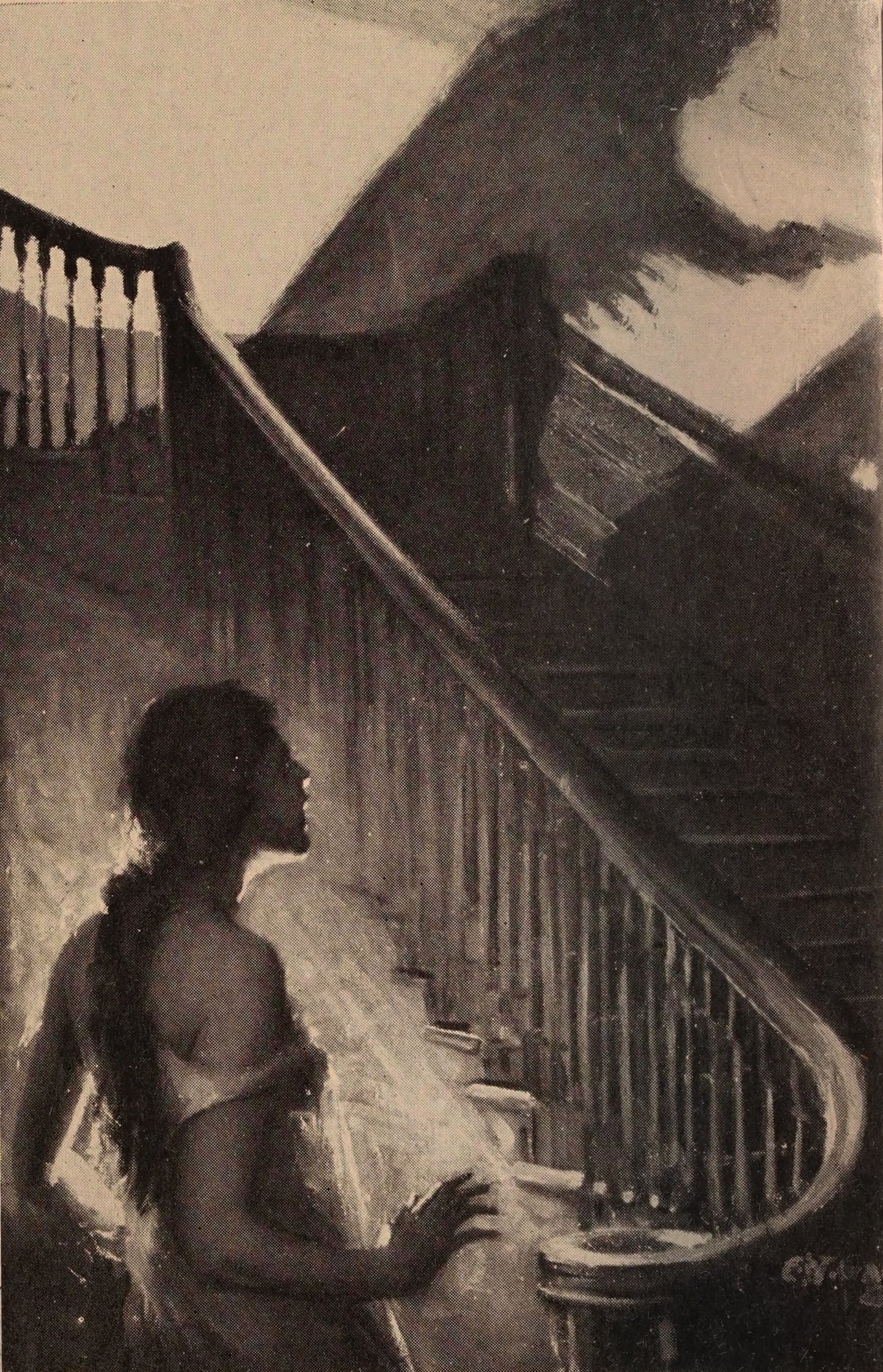 “The Feeling That She Was Not Alone Took Possession of Her”, The Whisper on the Stair, 1924 - Postcard