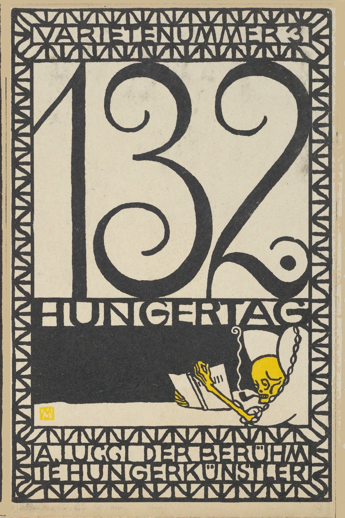 Variety Act 3 - 132nd Day of Fasting, A. Lucci the Famous Hunger Artist (Varietenummer 3- 132 Hungertag, A. Lucci der Berühmte Hungerkünstler) by Moriz Jung, 1907 - Postcard