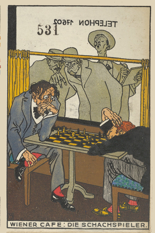 The Chess Players (Wiener Café- Die Schachspieler) by Moriz Jung Austrian, 1911 - Postcard