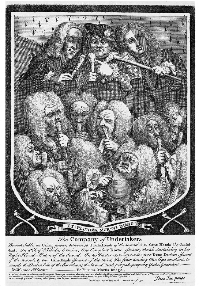 William Hogarth 's 1736 print of The Company of Undertakers (A Consultation of Quacks) - postcard
