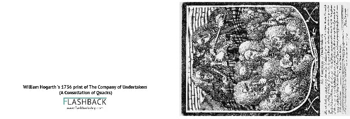 William Hogarth 's 1736 print of The Company of Undertakers (A Consultation of Quacks) - postcard