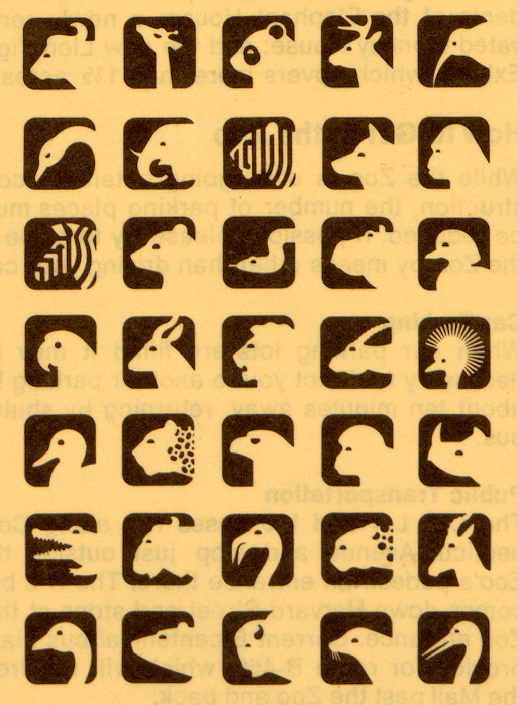 Zoo Animal Pictograms, National Zoo Pamphlet, Washington, D. C.,1978 - Postcard