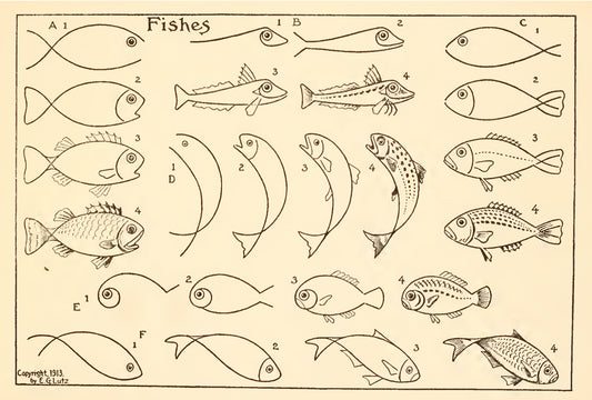 How To Draw 'Fishes' by Edwin Lutz, 1913 - Postcard