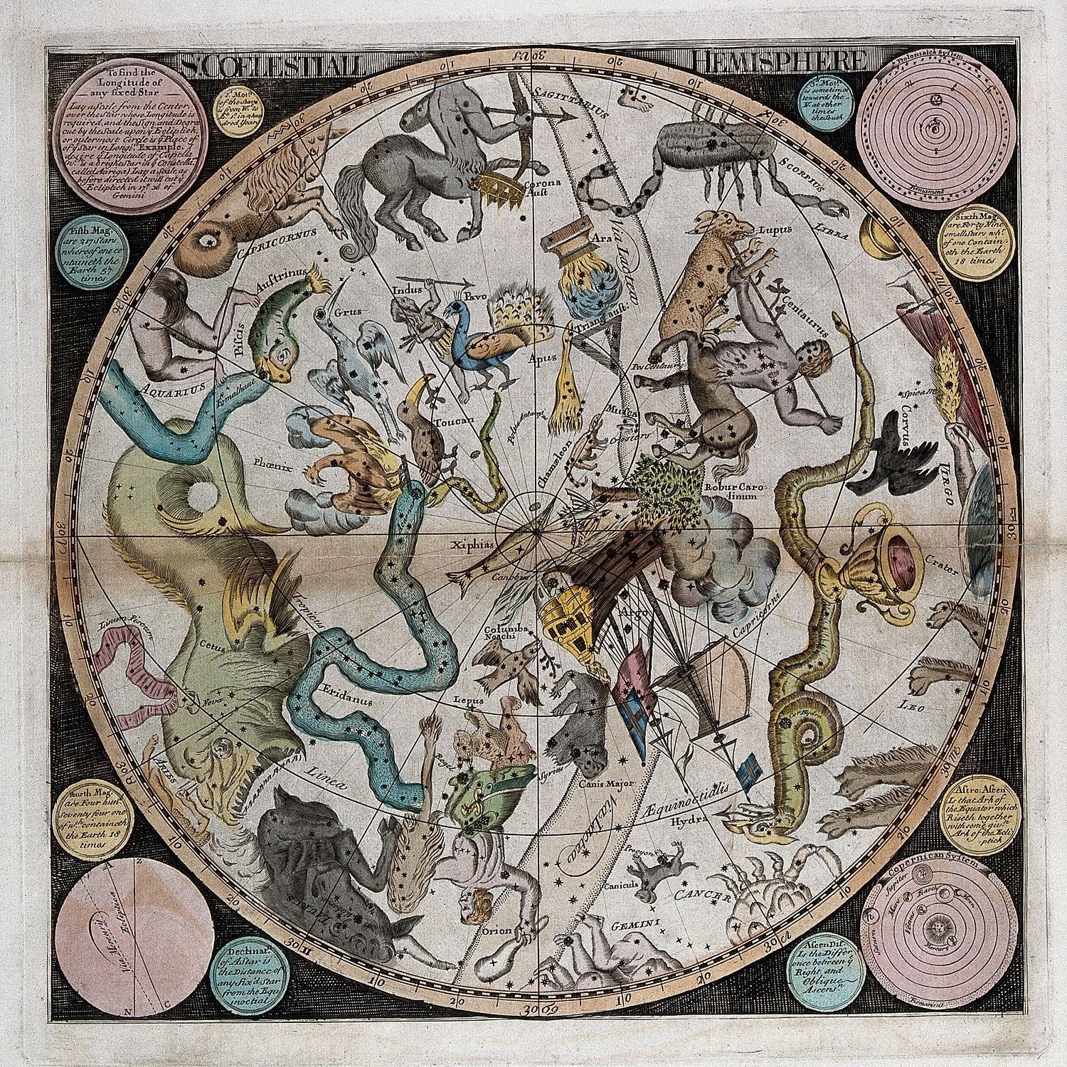 A star map of the night sky in the southern hemisphere, nd