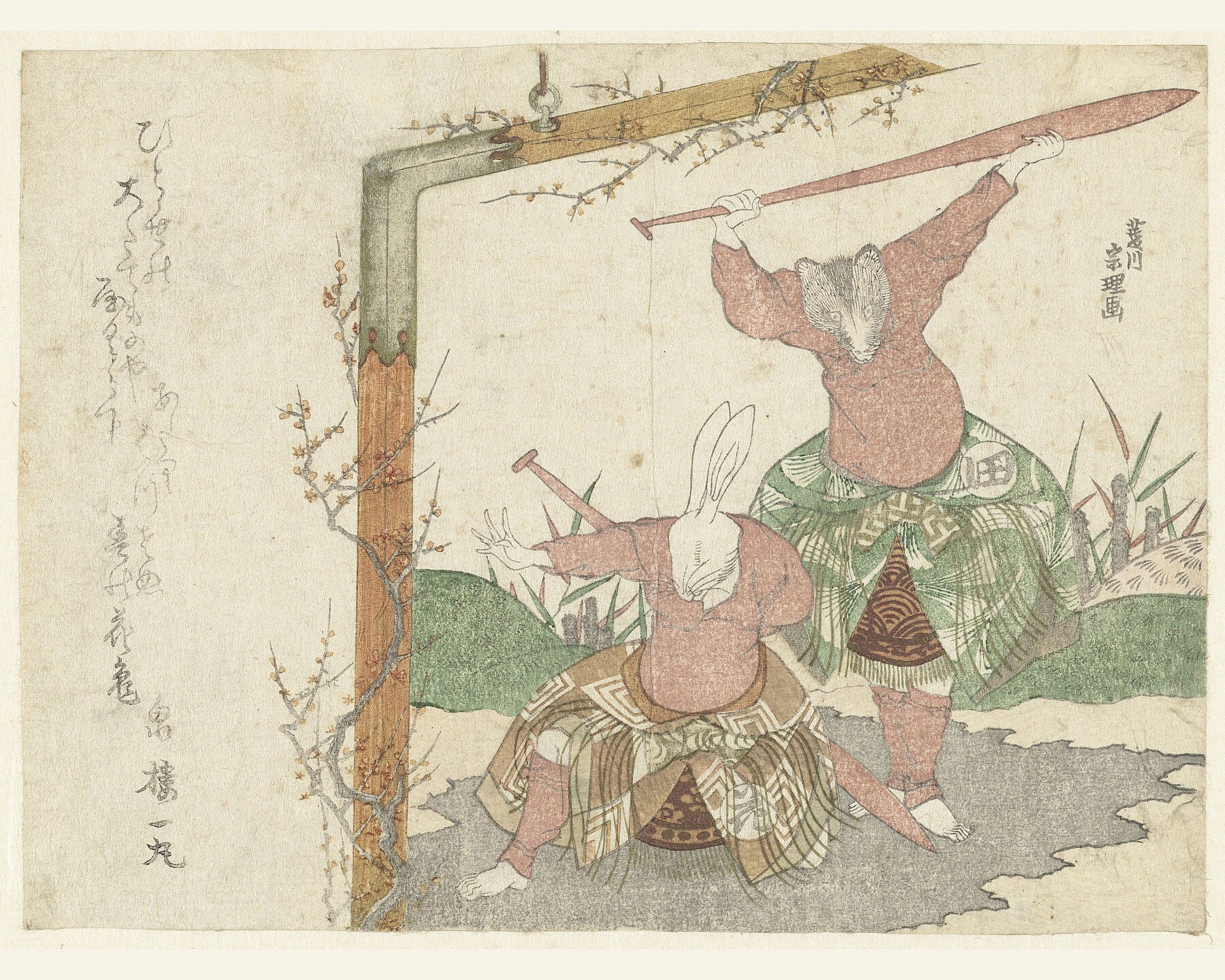 A Painting of a Hare and a Badger by Hishikawa Sôri, 1807