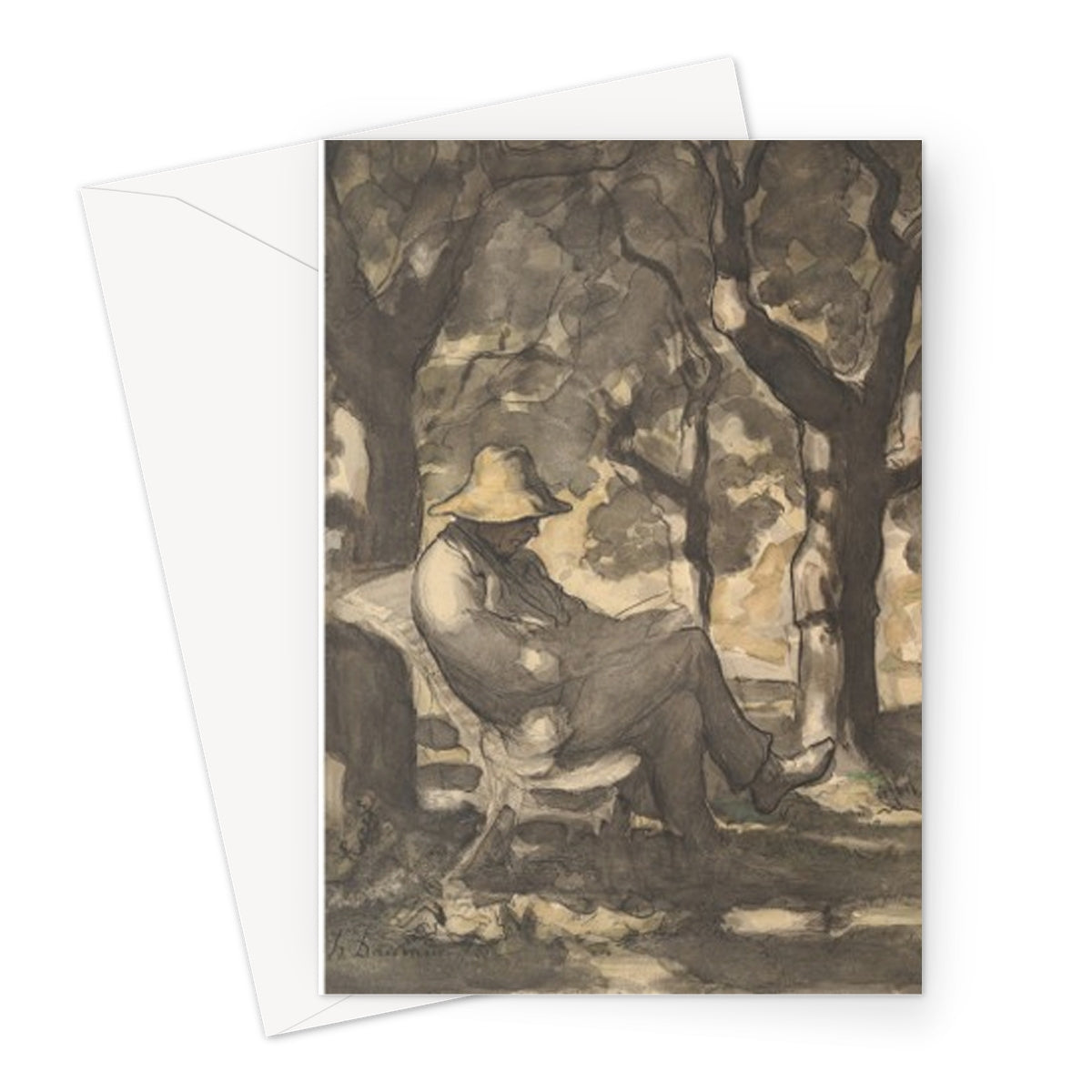 Preliminary sketch for a Man Reading in a Garden by Honoré Daumier,  ca. 1865 - Greeting Card