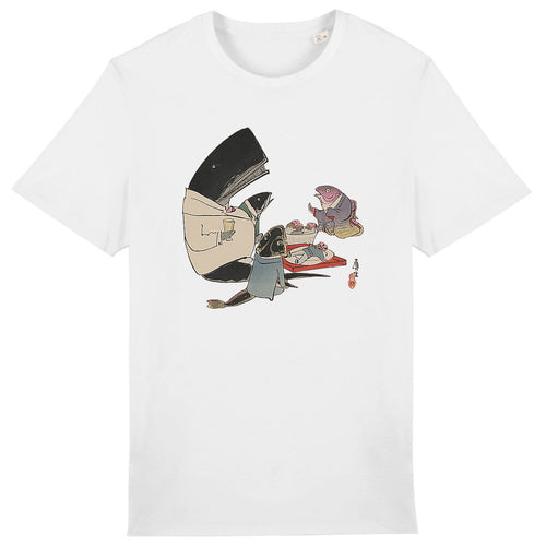 A whale and three fish sitting down to a formal dinner of Russian sailors, 1904 - T-shirt