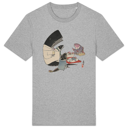 A whale and three fish sitting down to a formal dinner of Russian sailors, 1904 - T-shirt