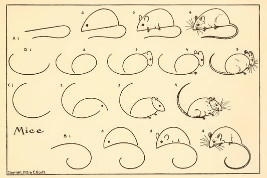 How To Draw Mice by Edwin Lutz, 1913 - Postcard
