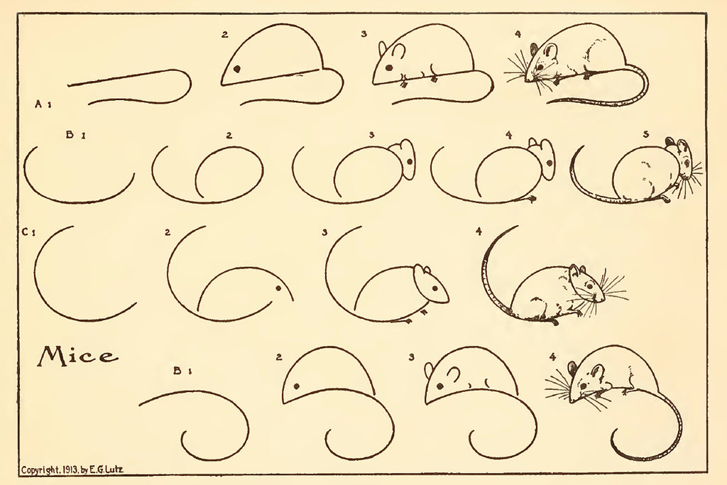 How To Draw Mice by Edwin Lutz, 1913 - Postcard