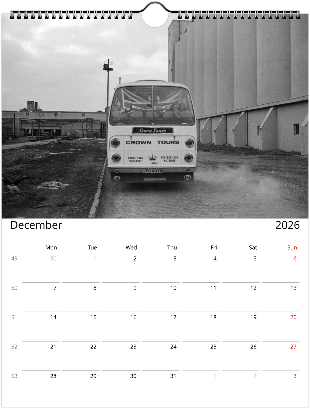 Calendario 2025 de los aficionados del Manchester United de los años 70