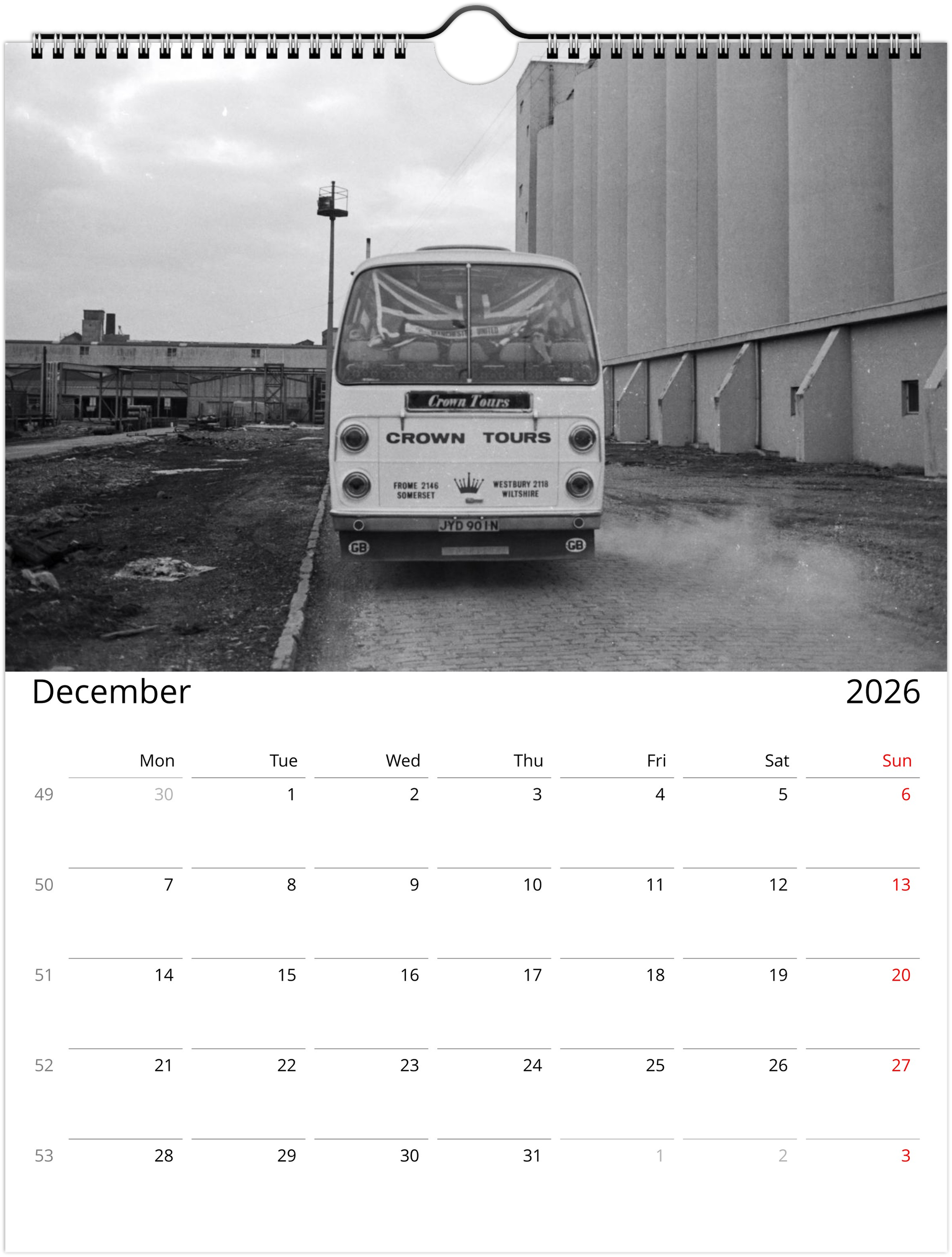 Calendario 2025 de los aficionados del Manchester United de los años 70