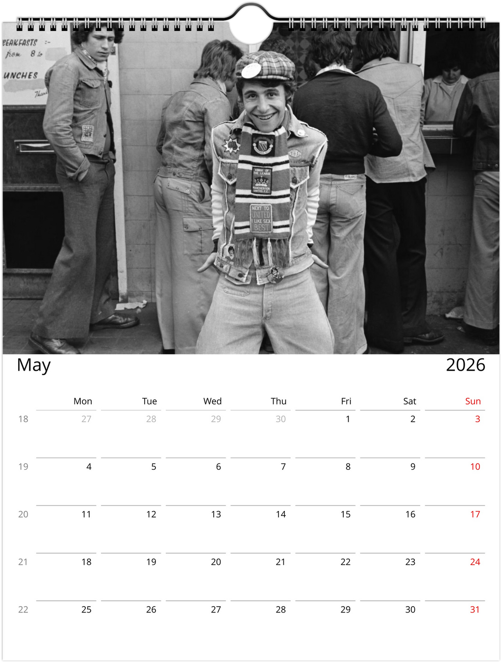 Calendario 2025 de los aficionados del Manchester United de los años 70