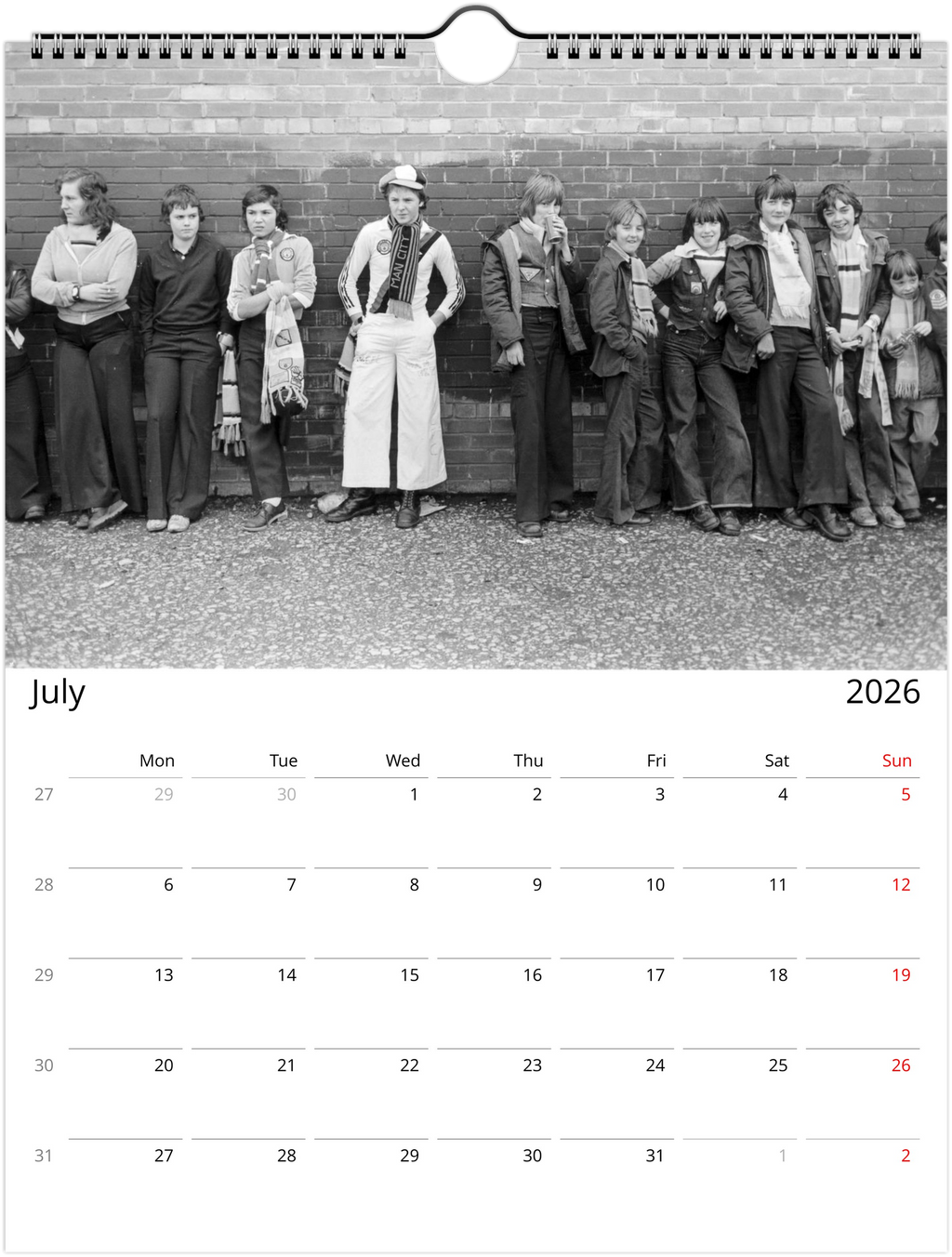 Calendario 2025 de los aficionados del Manchester United de los años 70