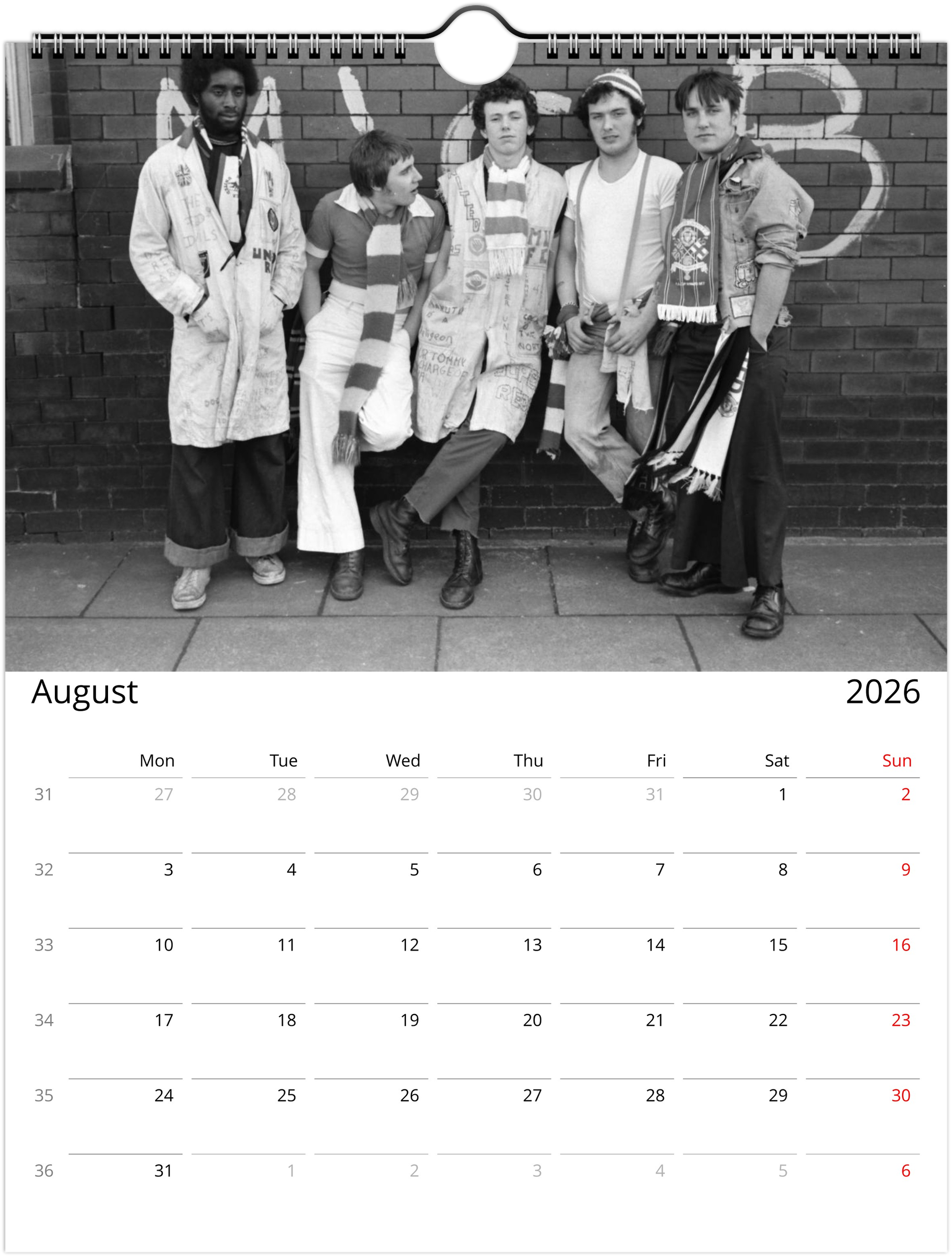 Calendario 2025 de los aficionados del Manchester United de los años 70