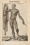 Muscle man holding his skin by Juan Valverde, 1586 - postcard